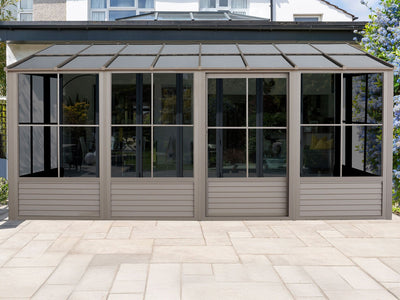 Florence 8x16 ft. Wall–Mounted Solarium, Polycarbonate Roof, Sand
