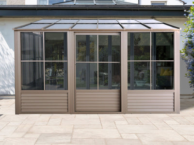 Florence 8x12 ft. Wall–Mounted Solarium, Polycarbonate Roof, Sand