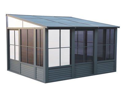 Florence 10x12 ft. Wall–Mounted Solarium, Metal Roof, Slate