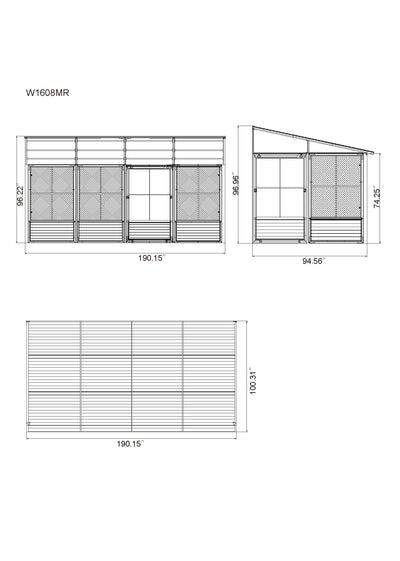 Florence 8x16 ft. Wall–Mounted Solarium, Metal Roof–Black