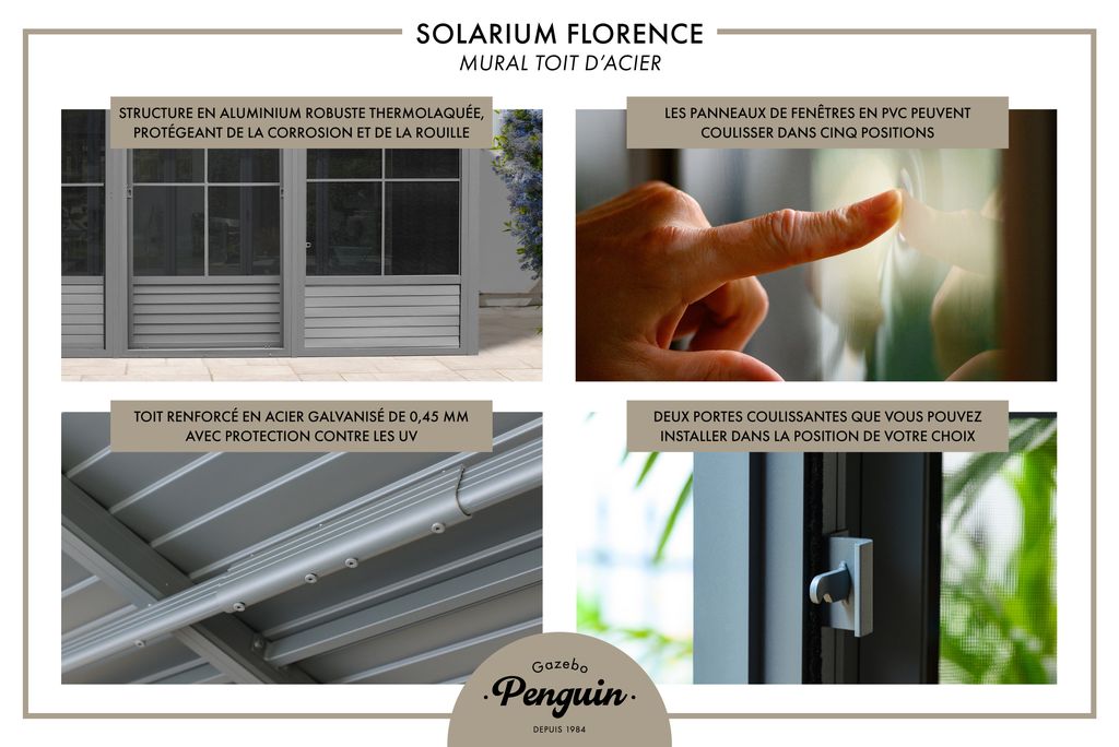 Florence 10x16 ft. Wall-Mounted Solarium, Metal Roof-Sand