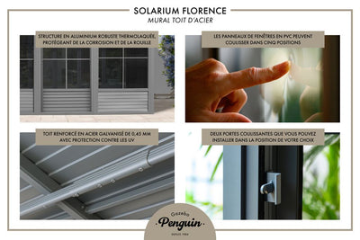 Florence 10x16 ft. Wall-Mounted Solarium, Metal Roof-Sand