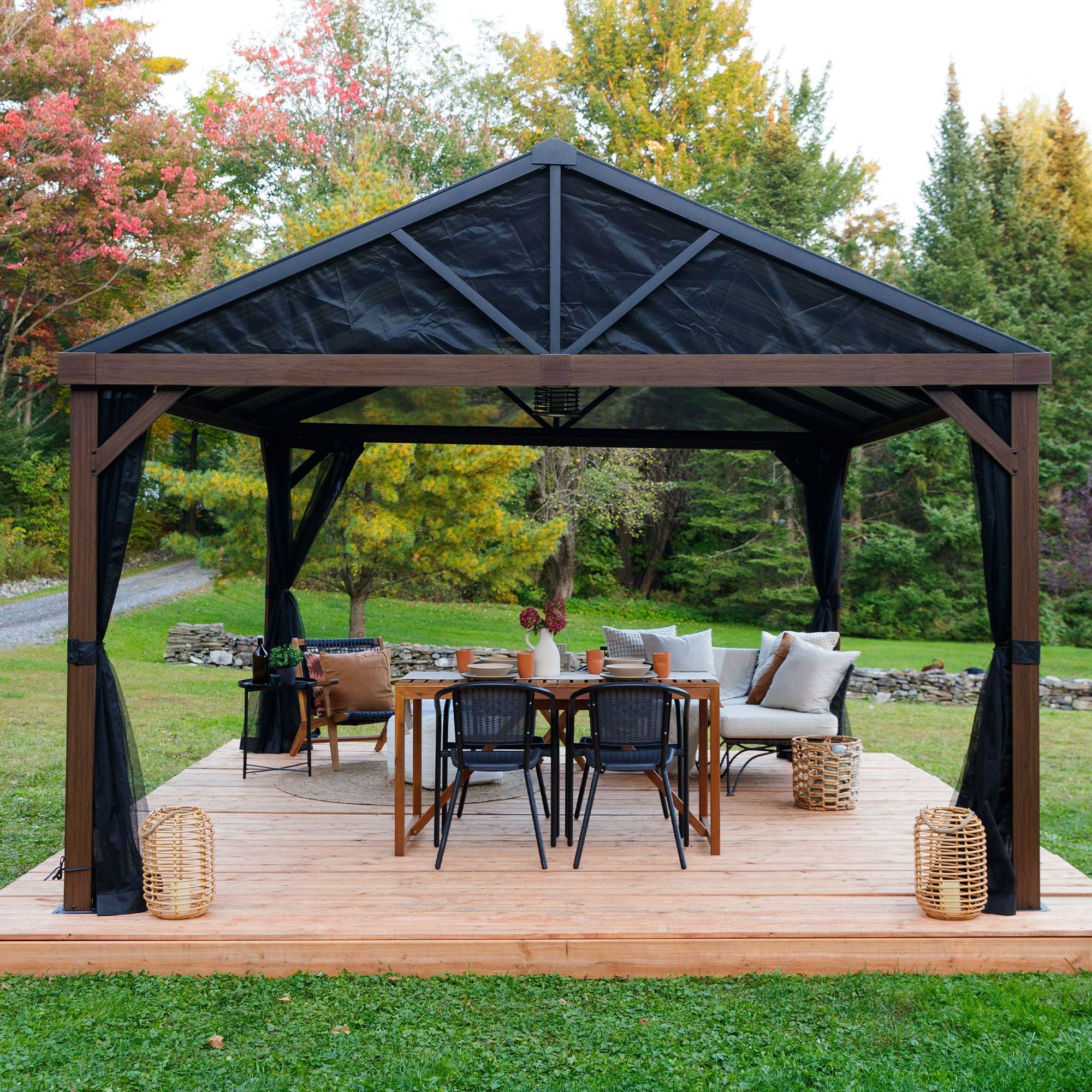 Yamaska 10x14 barn style gazebo, aluminum posts wood finish