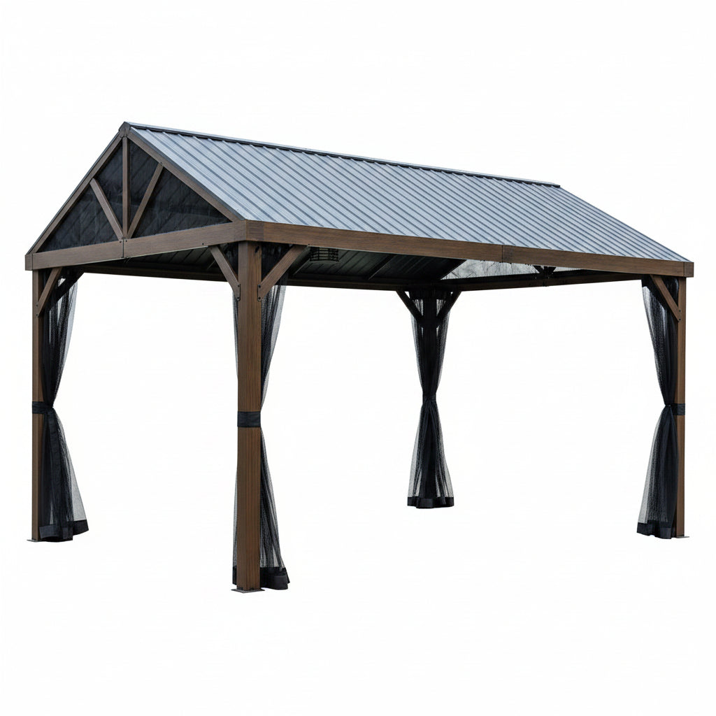 Yamaska 12x14 barn style gazebo, aluminum posts wood finish
