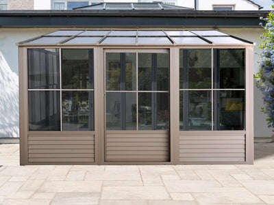Florence 10x12 ft. Wall–Mounted Solarium, Polycarbonate Roof, Sand