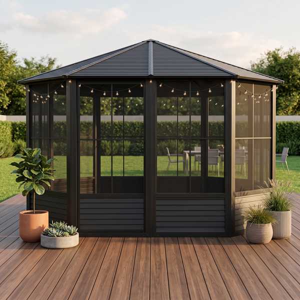 Florence 12x12 Solarium, Metal Roof–Black