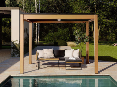 Vikos 10x10 ft. Free Standing Aluminum Pergola–Wood Finish