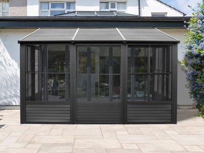 Florence 10x12 ft. Wall–Mounted Solarium, Metal Roof–Black