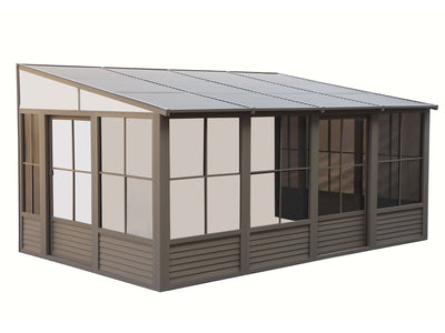 Florence 8x16 ft. Wall–Mounted Solarium, Metal Roof, Sand