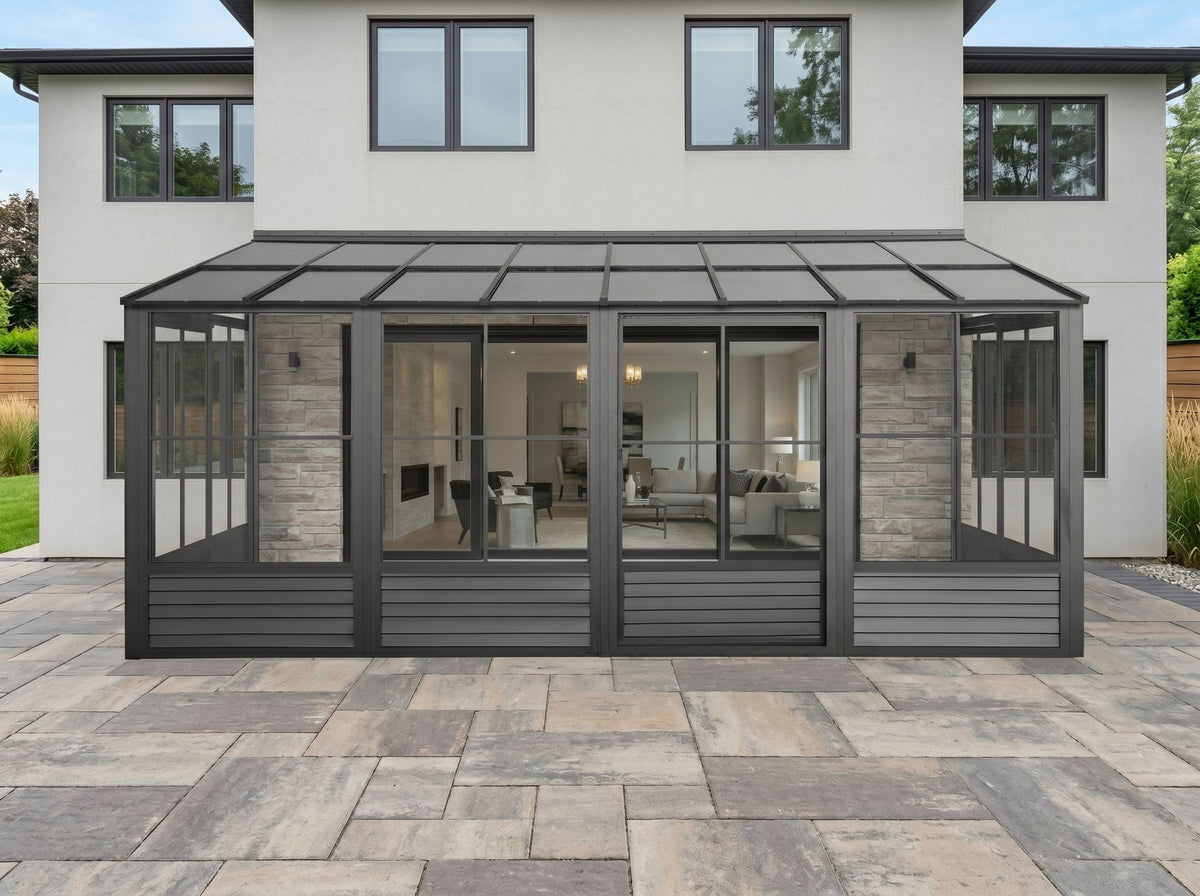 Florence 8x16 ft. Wall-Mounted Solarium, Polycarbonate Roof–Black