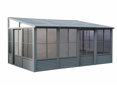 Florence 10x16 ft. Wall–Mounted Solarium, Metal Roof, Slate