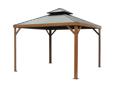 Yosemite 10x10 ft. Gazebo– Galvanized Double Roof, Aluminum Posts, Wood Finish