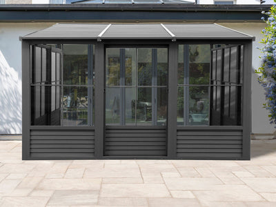 Florence 10x12 ft. Wall–Mounted Solarium, Metal Roof, Slate