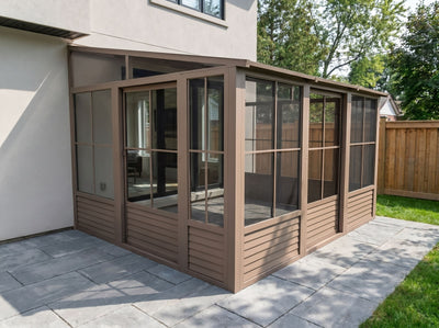 Florence 8x12 ft. Wall–Mounted Solarium, Metal Roof, Sand