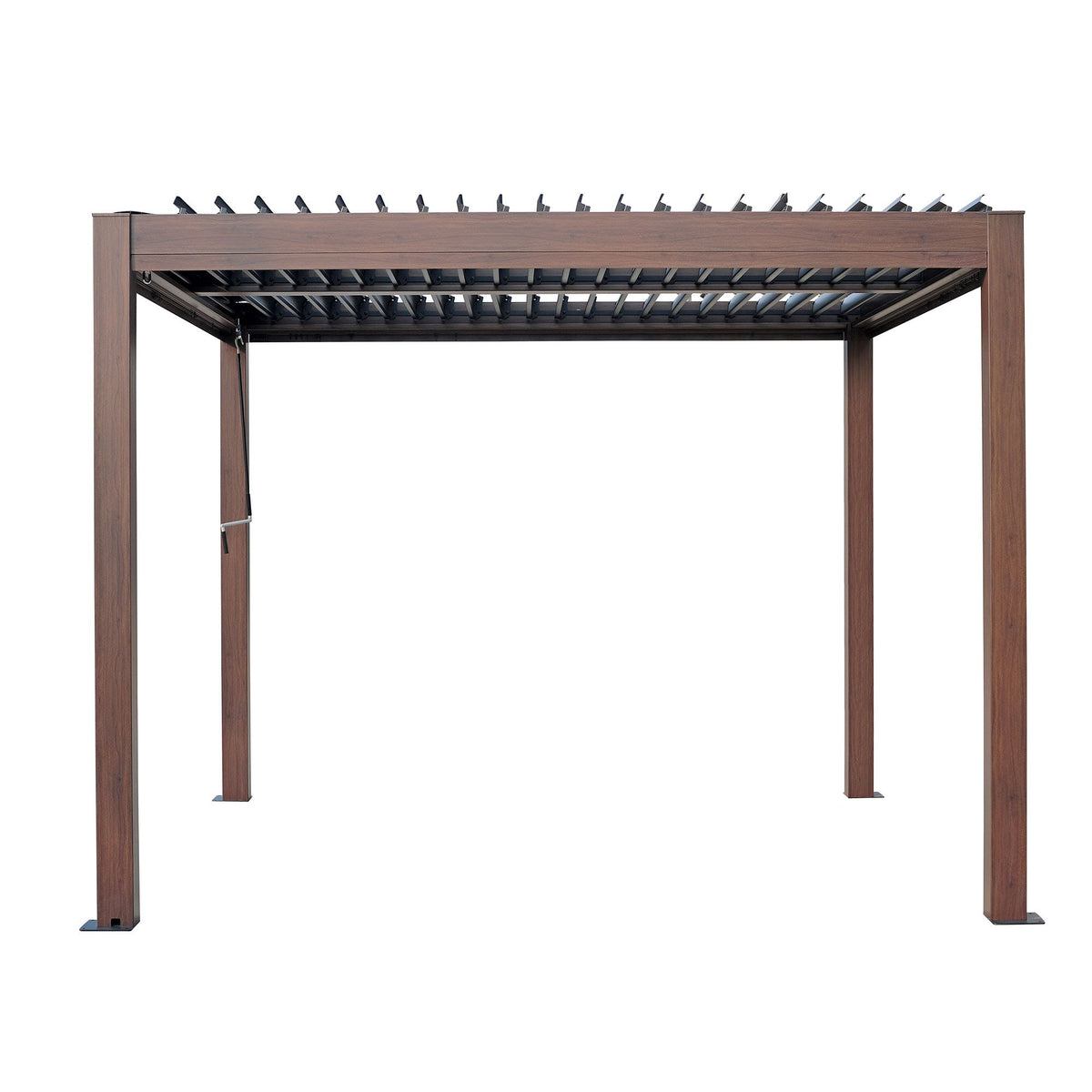 Pergola autoportante en aluminium 10x10 Kaslo, finition bois - Avec rails en aluminium