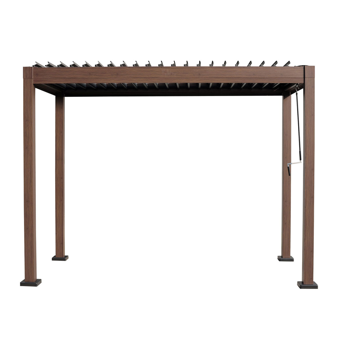 Pergola autoportante en aluminium Kaslo 05 x10 finition bois - Avec rails en aluminium