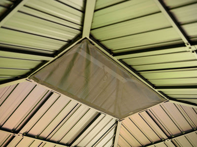 Yosemite 10x12 ft. Gazebo–Galvanized Double Roof, Aluminum Posts, Wood Finish