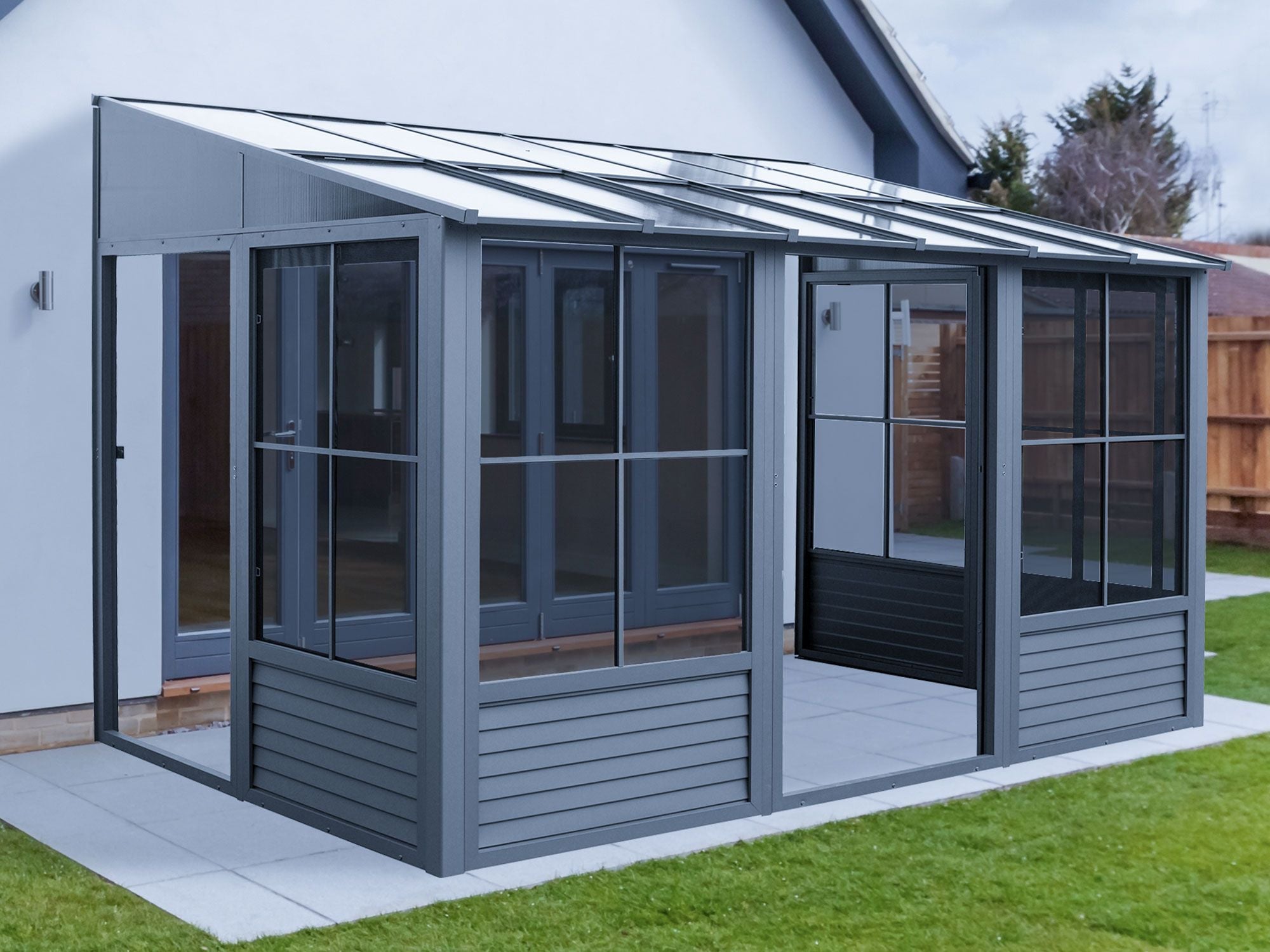 Florence 10x16 Wall-Mounted Solarium, Polycarbonate Roof