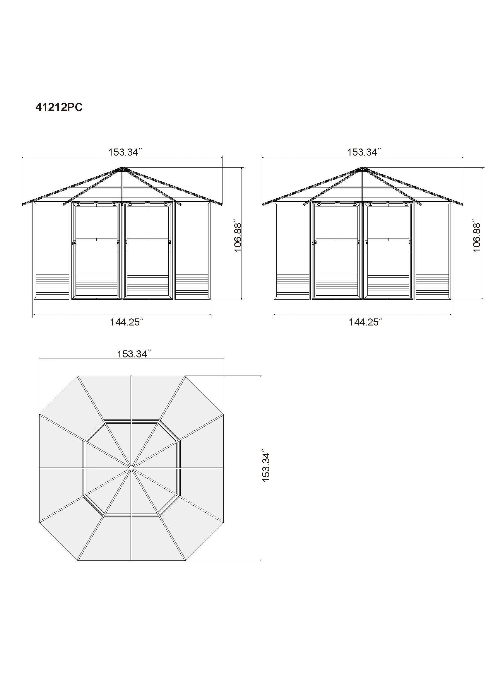 Florence 12x12 ft. Solarium–Polycarbonate Roof, Gray