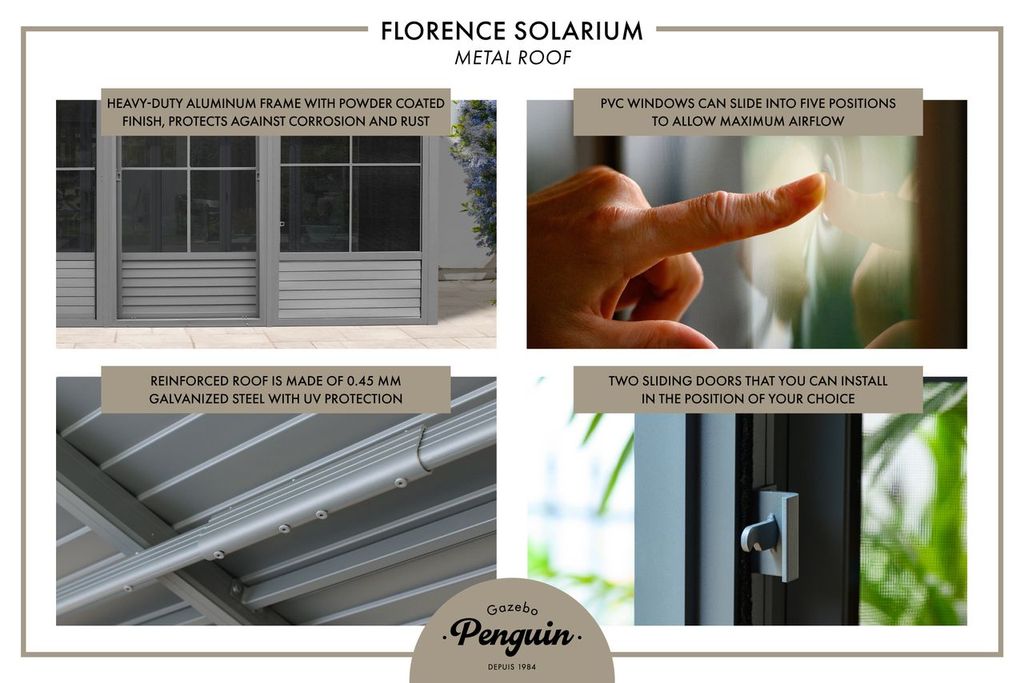 Florence 10x16 ft. Wall-Mounted Solarium, Metal Roof-Sand