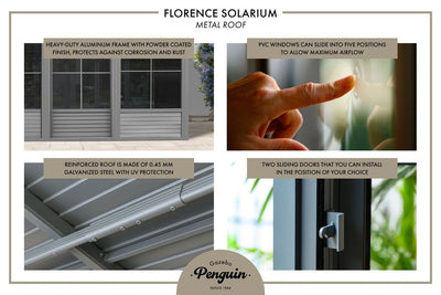Florence 10x16 ft. Wall-Mounted Solarium, Metal Roof-Sand