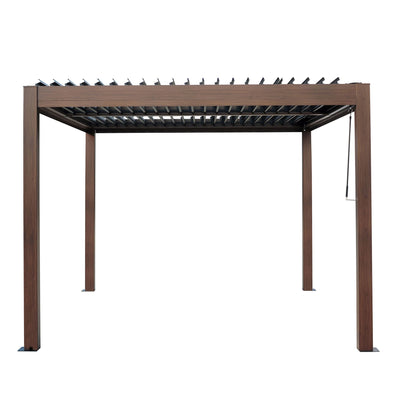 Kaslo 10 x13 Aluminum stand alone Pergola Wood finish - With Alum Tracks