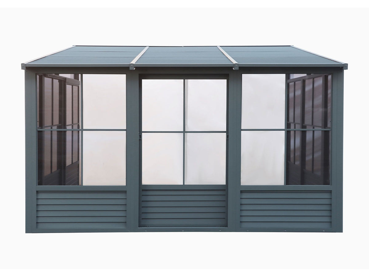 Florence 10x12 ft. Wall–Mounted Solarium, Metal Roof, Slate