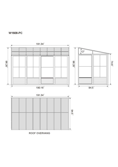 Florence 8x16 ft. Wall–Mounted Solarium, Polycarbonate Roof, Sand