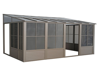 Florence 10x16 ft. Wall–Mounted Solarium, Polycarbonate–Roof, Sand