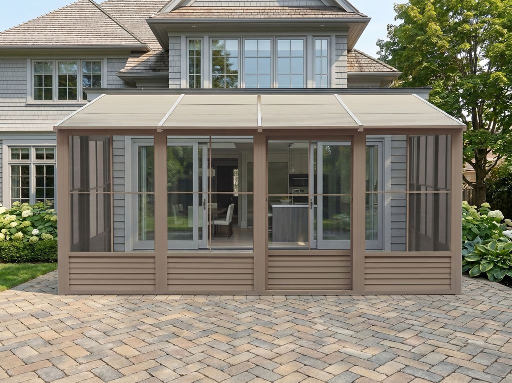 Florence 10x16 ft. Wall-Mounted Solarium, Metal Roof-Sand