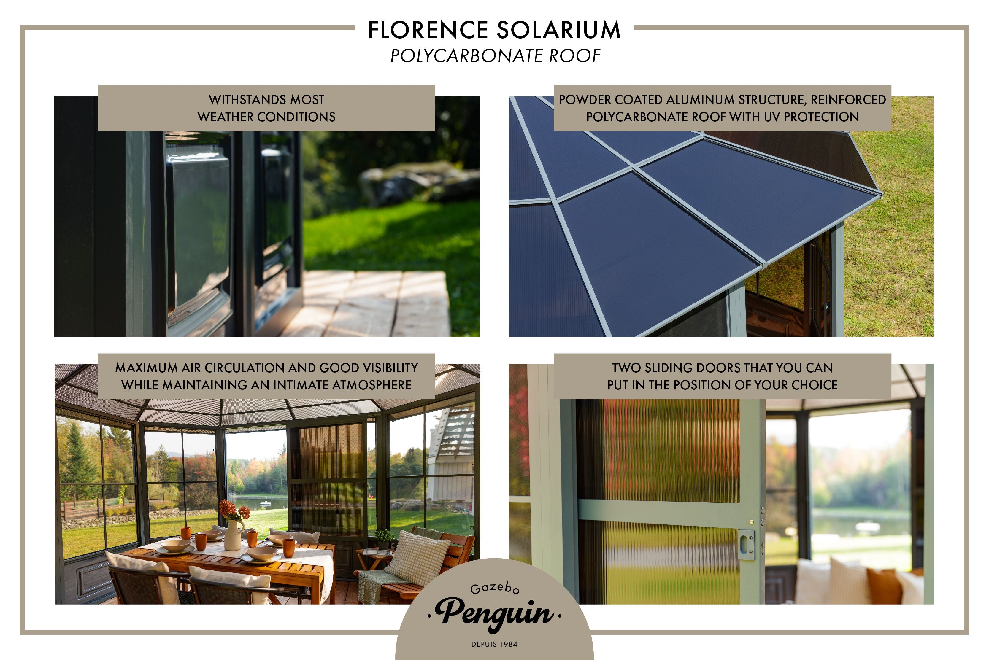 Florence 12x15 ft. Solarium–Polycarbonate Roof, Gray
