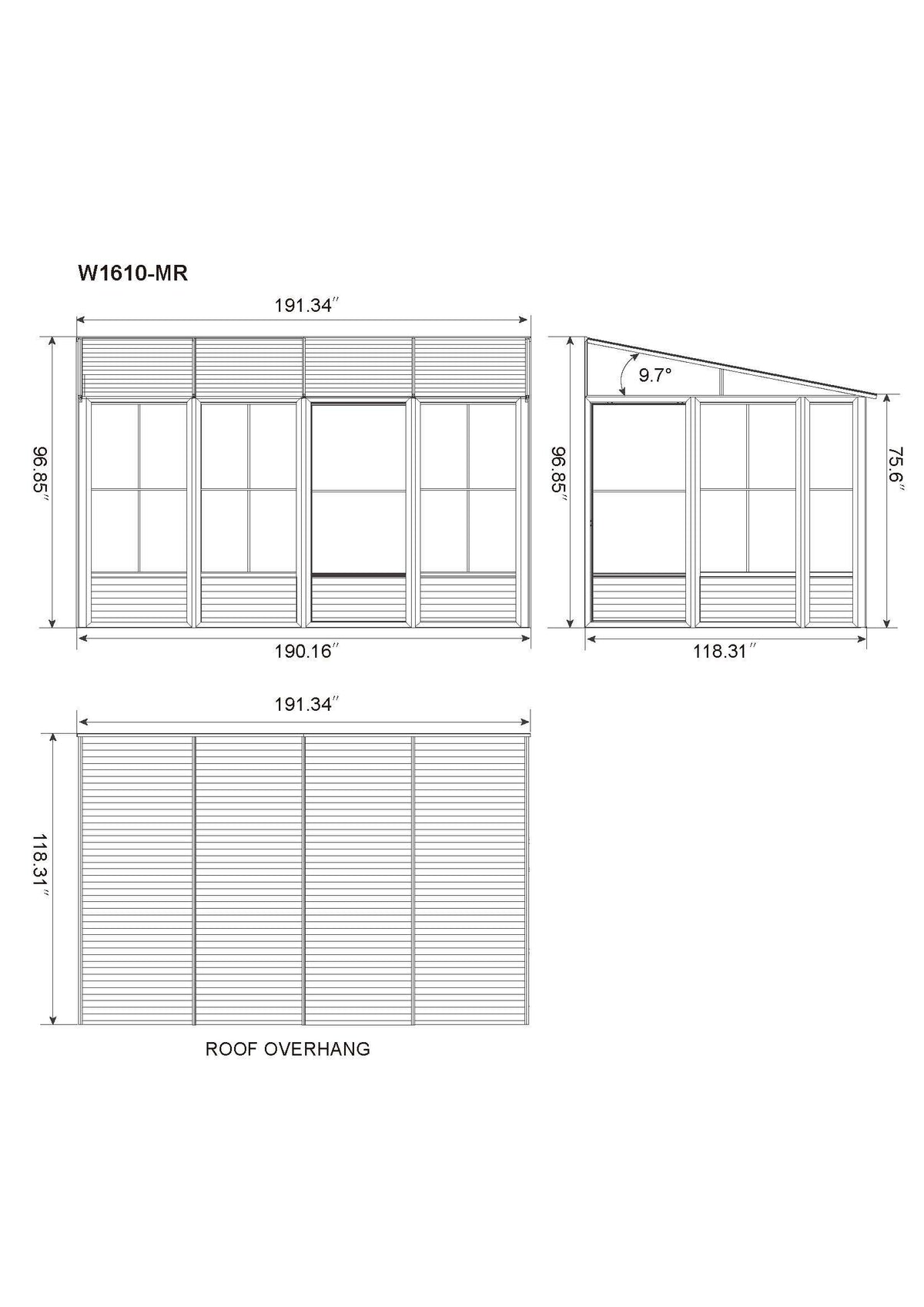 Florence 10x16 ft. Wall–Mounted Solarium, Metal Roof, Slate
