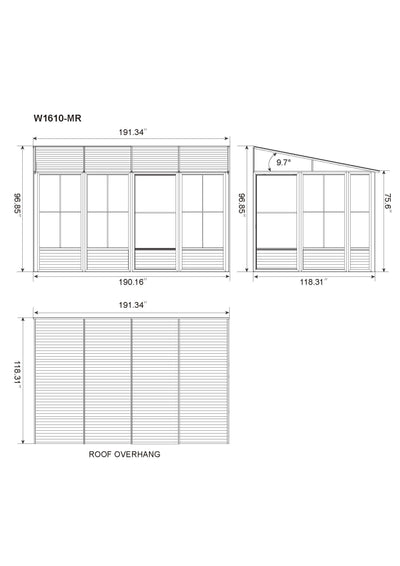 Florence 10x16 ft. Wall–Mounted Solarium, Metal Roof, Slate