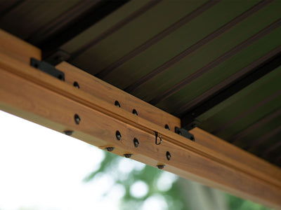 Yosemite 10x10 ft. Gazebo– Galvanized Double Roof, Aluminum Posts, Wood Finish