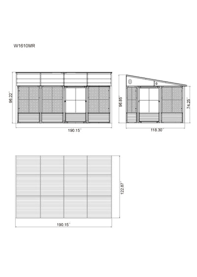 Florence 10x16 ft. Wall–Mounted Solarium, Metal Roof–Black