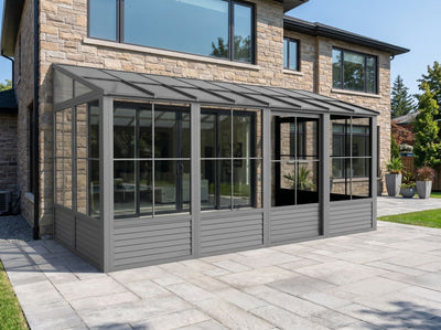 Florence 10x16 Wall-Mounted Solarium, Polycarbonate Roof, Slate