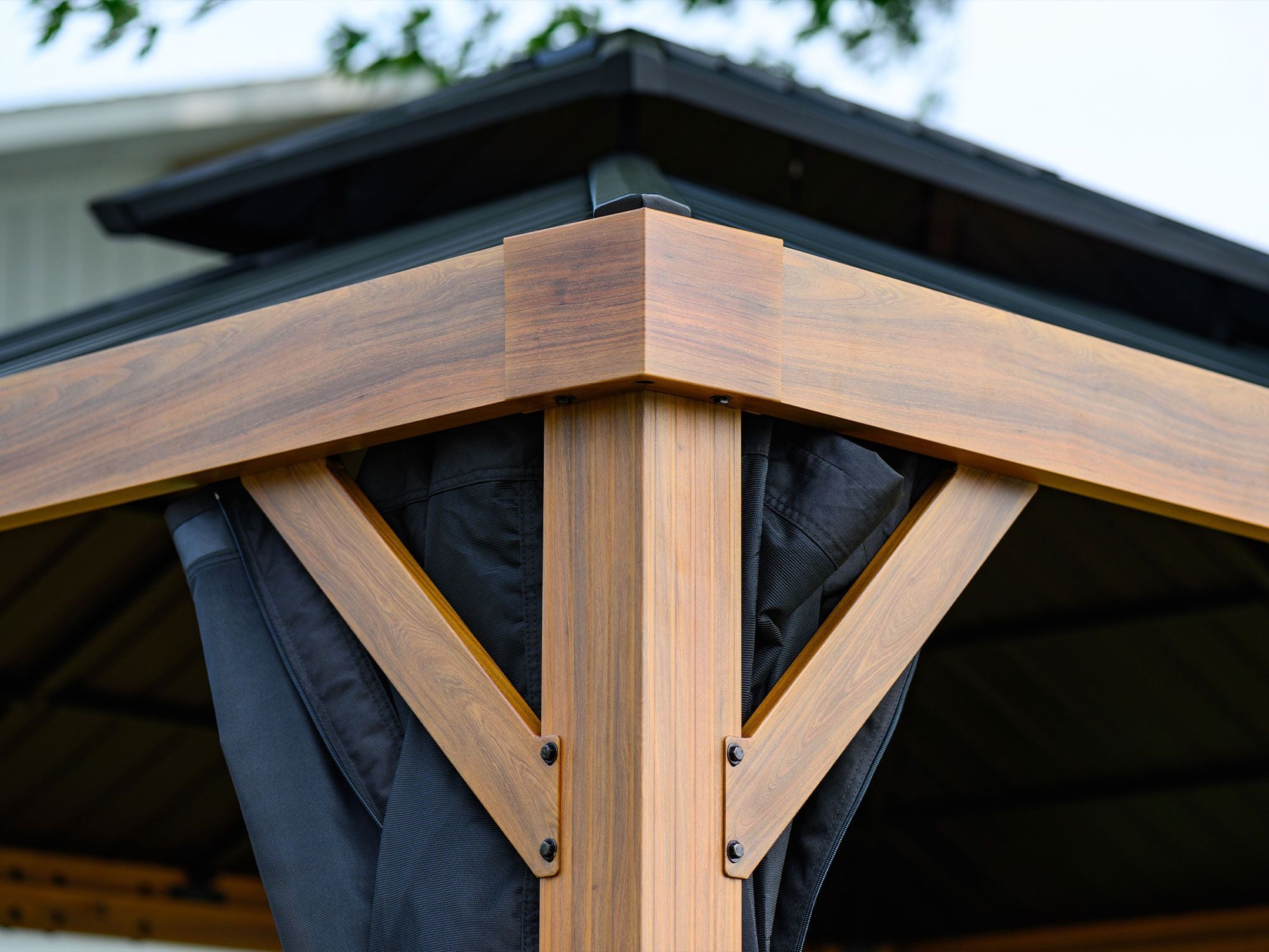 Yosemite 10x10 ft. Gazebo– Galvanized Double Roof, Aluminum Posts, Wood Finish