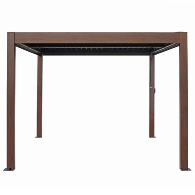 Kaslo 10 x13 Aluminum stand alone Pergola Wood finish - With Alum Tracks