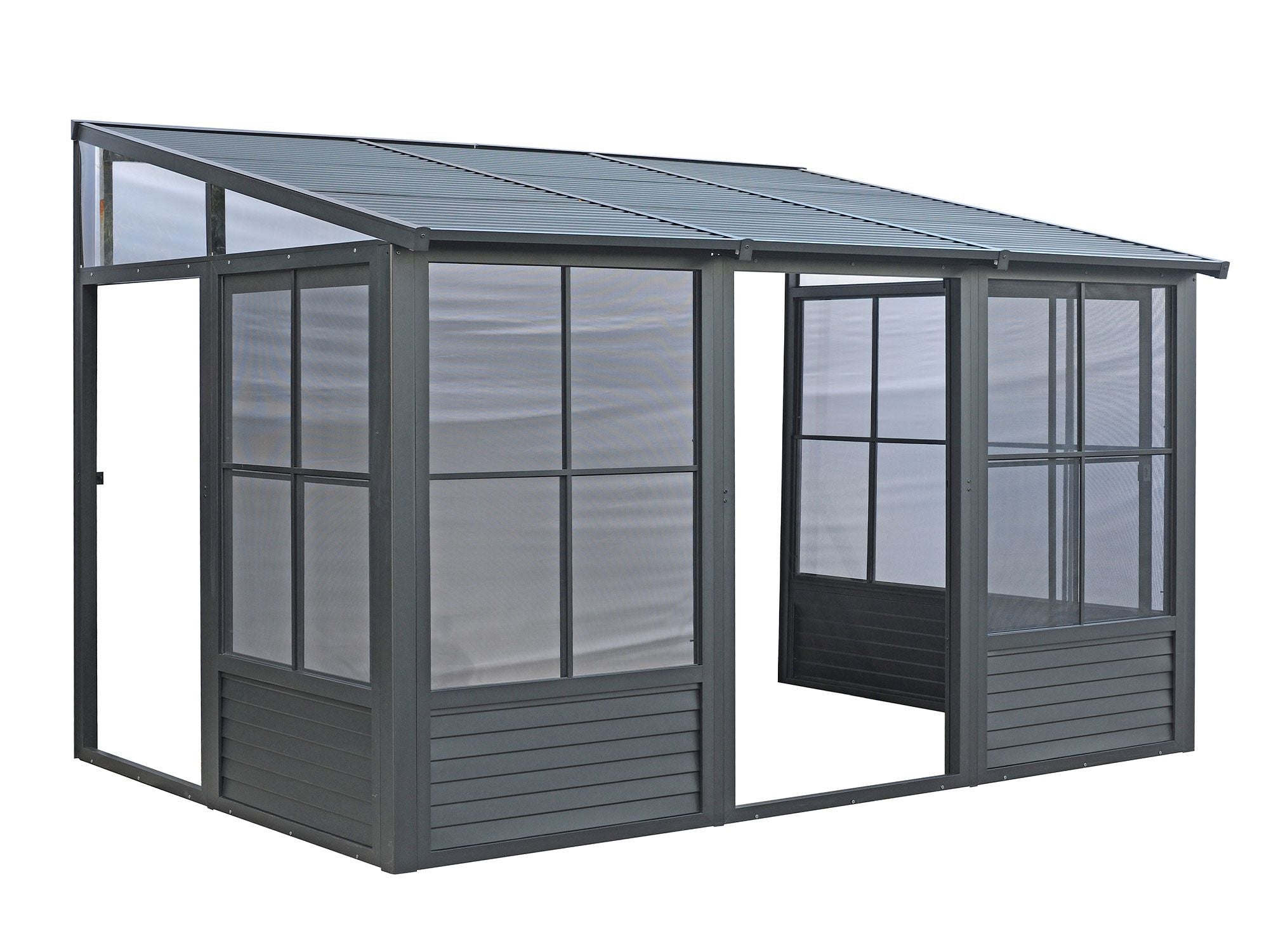 Florence 10x12 ft. Wall–Mounted Solarium, Metal Roof–Black
