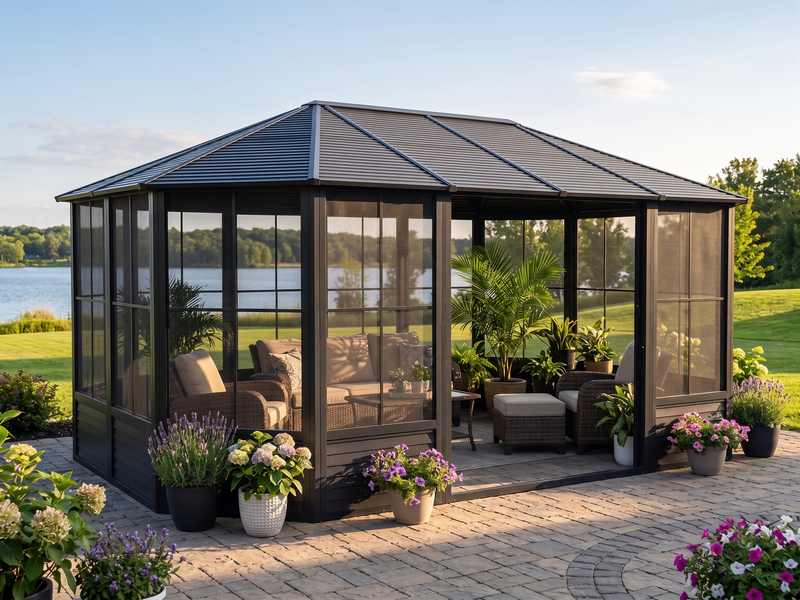 Florence 12x18 ft. Solarium, Metal Roof–Black