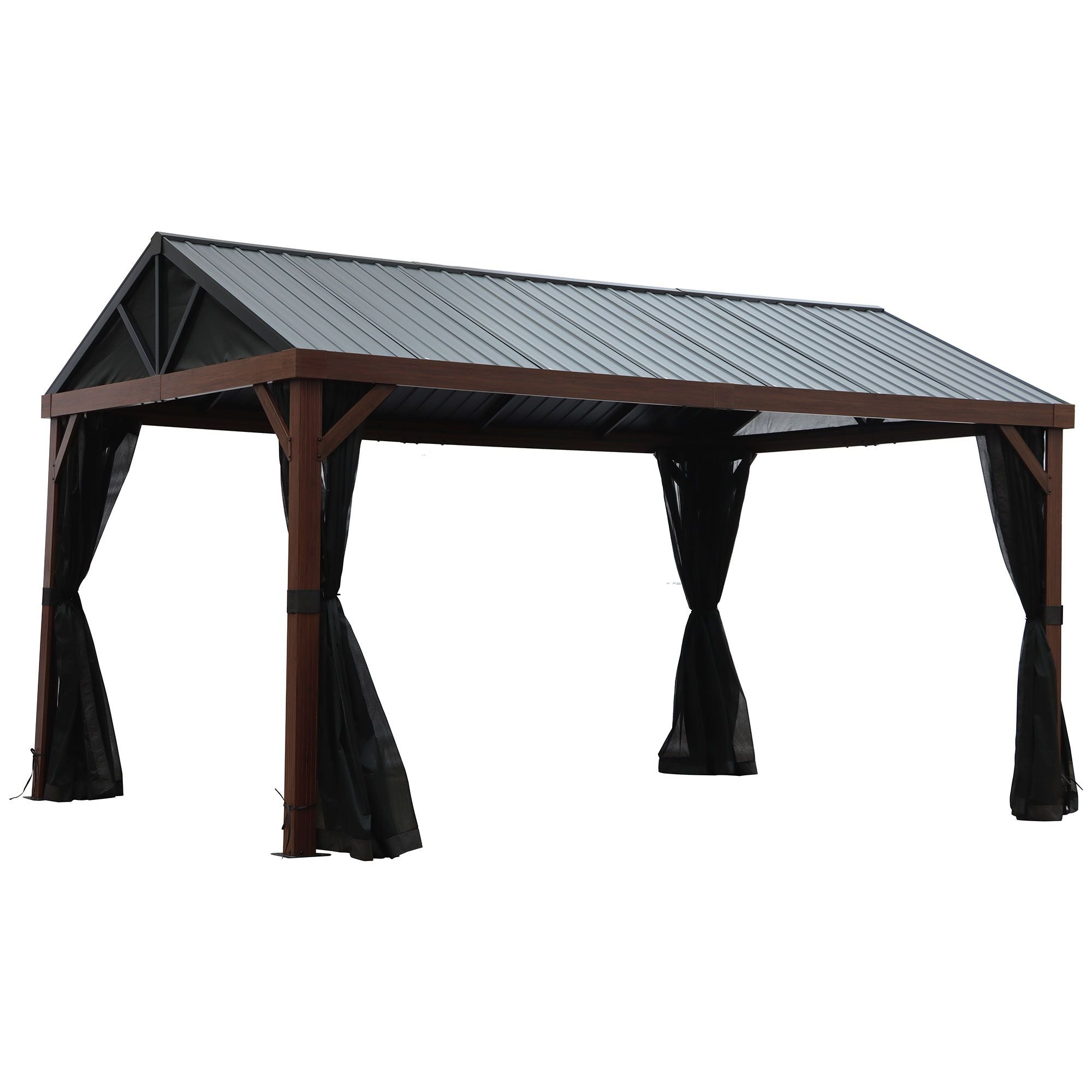Yamaska 10x14 barn style gazebo, aluminum posts wood finish
