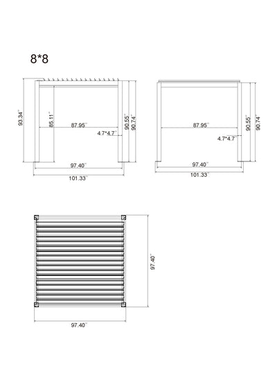 Vikos 08 X08 Aluminum Stand Alone Pergola  - With Alum Tracks