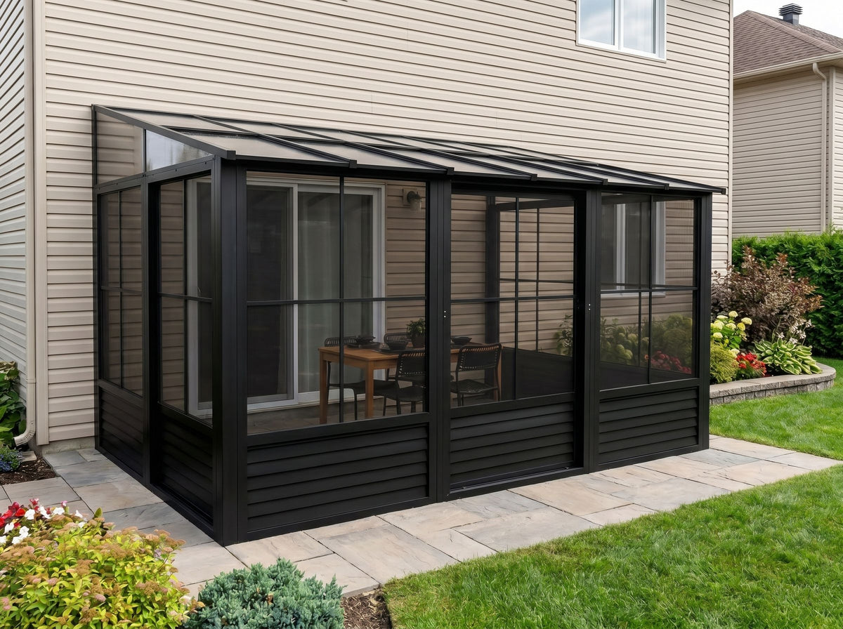 Florence 8x12 ft. Wall-Mounted Solarium,  Polycarbonate Roof–Black