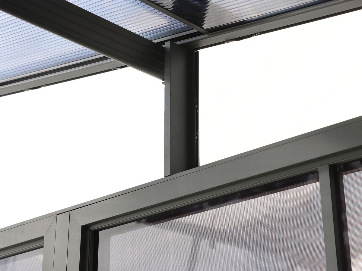 Florence 8x12 ft. Wall–Mounted Solarium, Polycarbonate Roof, Slate
