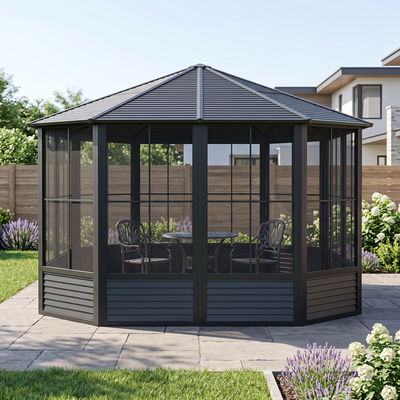 Florence 12x18 ft. Solarium, Metal Roof–Black